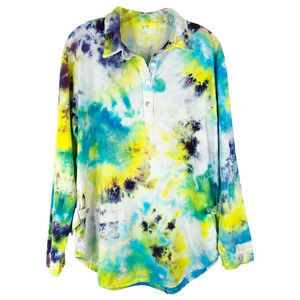Mountain Song Medium Top Handmade Tie Dye‎ Oops Long Sleeve Yellow Purple 1177